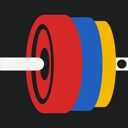 MetClock app icon: a barbell loaded with red, blue and yellow bumper plates
