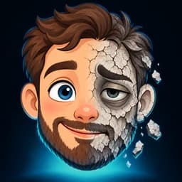 Scrombie app icon: a cartoon face, fresh on one side and cracked and decayed on the other